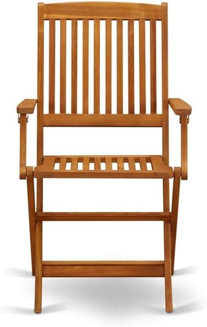 East West Furniture BCMCANA Beasley Patio Dining Folding Arm Chairs - Acacia Wood, Set of 2, Natural Oil