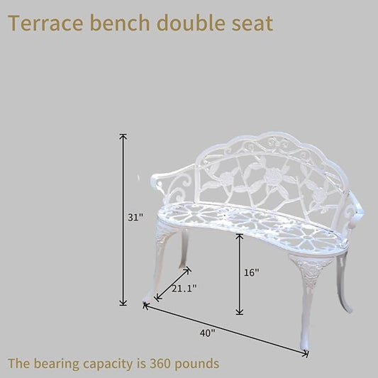 KAILI Garden Bench, Metal Aluminum Rose, Suitable for Garden Porch Park Front Porch Balcony Outdoor (White)