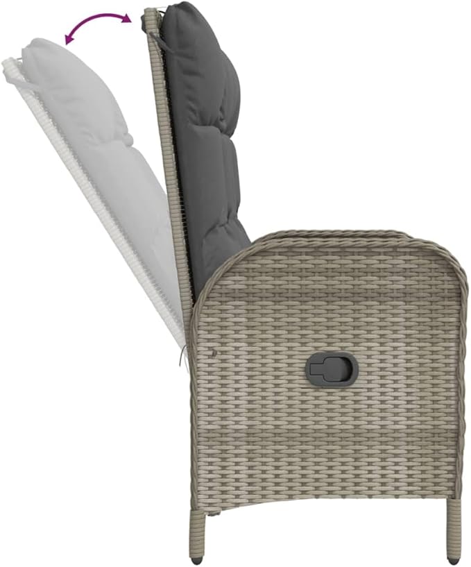 Garden Bench Deck Bench Reclining Patio Bench with Cushions 42.1" Poly Rattan Gray - Photo 7