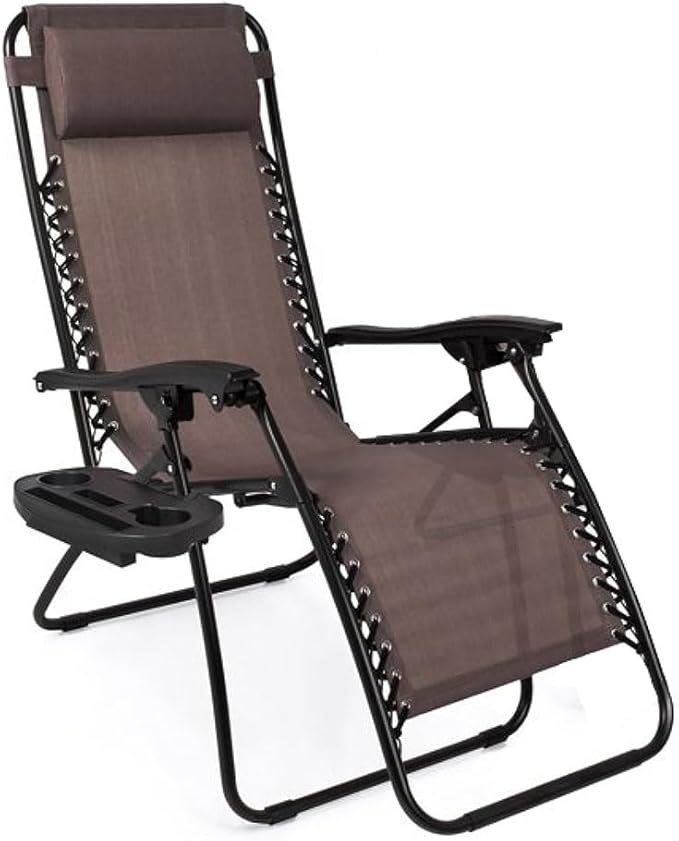 Adjustable Zero Gravity Lounge Chair with Steel Mesh Fabric: Reclining Lawn Chair Featuring Comfort Pillow - Photo 1