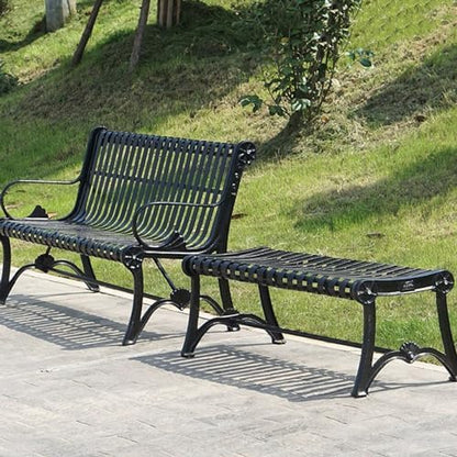Sturdy Outdoor Metal Garden Bench, Cast Iron with Armrests & Backrest, All-Weather Slatted Seat for Patio, Yard, Entryway, Durable & Stylish Furniture