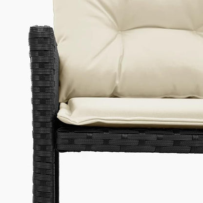 vidaXL Patio Sofa Set - L-Shaped Black Poly Rattan, Powder-Coated Steel Frame with Cream Cushions, Tempered Glass Coffee Table for Garden/Deck
