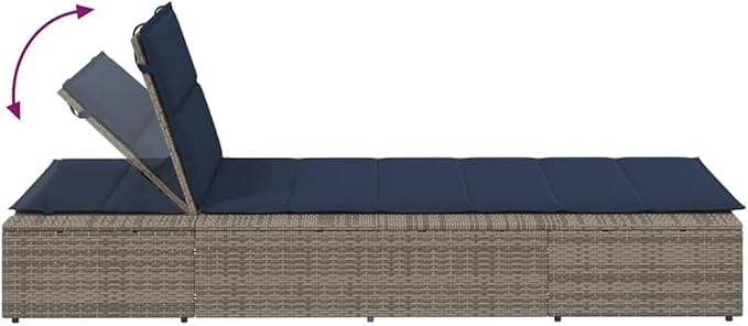 Adjustable Outdoor Chaise Lounge Chair Grey Poly Rattan 15.5x32.6x12.2in Folding Poolside Recliner with Removable Cushion for Patio Balcony Garden