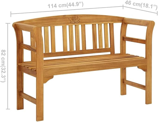 Garden Bench, Natural Solid Acacia Wood Outdoor Seating, Durable Patio Furniture with Rose Engraving, Weatherproof Porch Bench for 2, 44.9 Inch Bench Seating