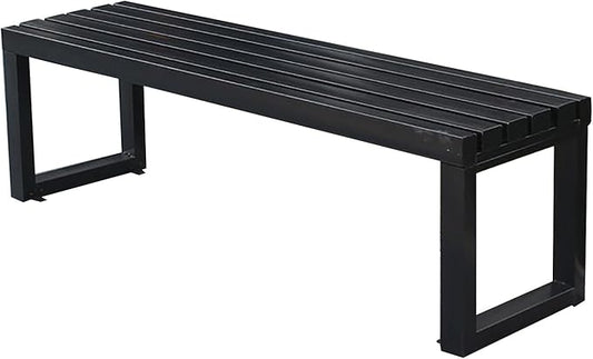 Backless Outdoor Bench, Pure Wrought Iron Metal Garden Bench with Reserved Fixing Holes for Yard Porch Balcony Park(Black,180cm/71in)