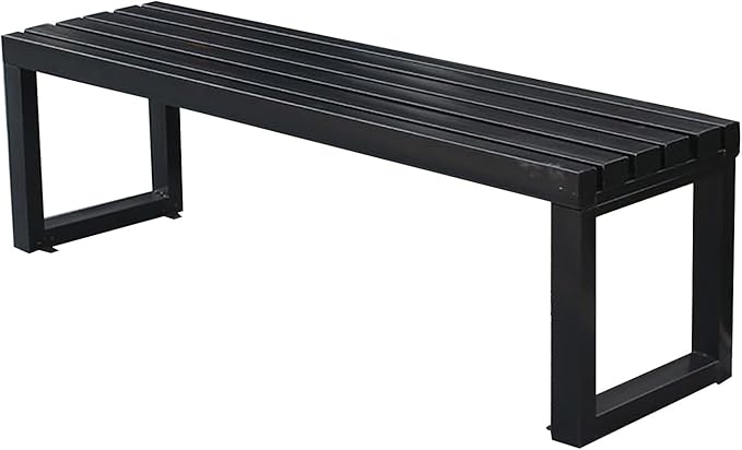 Backless Outdoor Bench, Pure Wrought Iron Metal Garden Bench with Reserved Fixing Holes for Yard Porch Balcony Park(Black,150cm/59in)