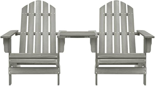 Patio Adirondack Chairs with Tea Table Solid Wood Fir Gray Deck Chairs Garden Chair Balcony Chair Outdoor Chairs for Gardens, terraces