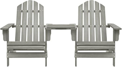 Adirondack Chairs Patio Outdoor Lounge Chairs with Tea Table Gray Solid Fir Wood Comfortable Garden Chair for Relaxing and Lounging
