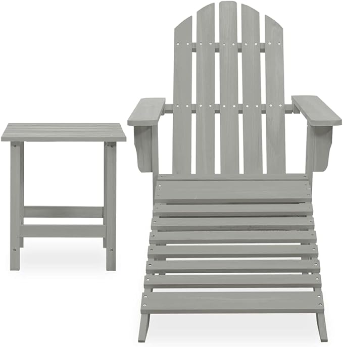Patio Furniture Set with Ottoman and Table Solid Fir Wood Gray Outdoor Adirondack Chair for Garden Balcony Porch - Photo 2