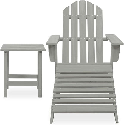 Patio Furniture Set with Ottoman and Table Solid Fir Wood Gray Outdoor Adirondack Chair for Garden Balcony Porch Backyard
