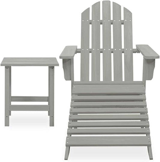 Patio Furniture Set with Ottoman and Table Solid Fir Wood Gray Outdoor Adirondack Chair for Garden Balcony Porch Backyard