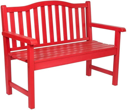 Pemberly Row Traditional Cedar Wood Garden Bench, Red Finish, 43-Inch Seat, Moisture & Decay Resistant, Arched Back Design, Indoor or Outdoor Use for Porch, Patio, Backyard, Office, or Living Room