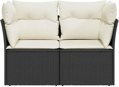 Black PE Rattan 2-Seater Garden Sofa with Removable Covers, Modular Outdoor Furniture Set for Patio and Balcony, Weather-Resistant and Comfortable Seating with Storage