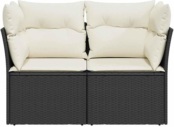 Black PE Rattan 2-Seater Garden Sofa with Removable Covers, Modular Outdoor Furniture Set for Patio, Weather-Resistant and Comfortable Seating with Hidden Storage