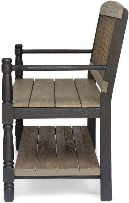 Merax 51" Outdoor Bench with Storage, Acacia Wood Metal Frame Chair Furniture for Garden Patio, Porch, Backyard, Park