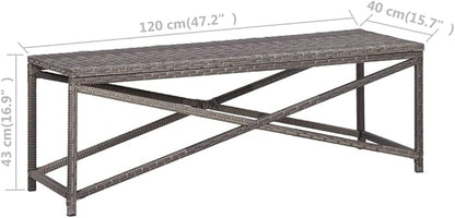 Bench Grey PE Rattan, Powder-Coated Steel Garden Bench Outdoor Seating for Courtyard Balcony 47.2 in Tough