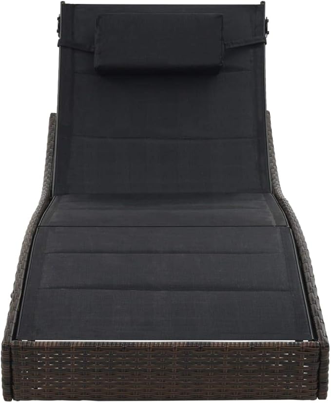 Brown Poly Rattan Sunlounger 83.9" Outdoor Chaise Lounge with 4-Position Reclining Backrest, Matte Finish for Patio - Photo 4