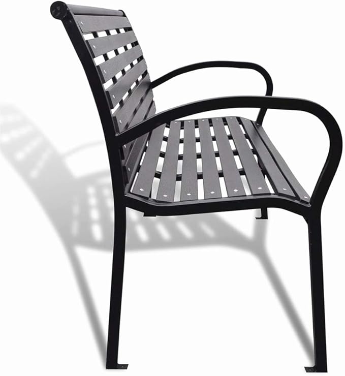 BLUECC Vintage Garden Bench with Steel Frame 3-Seater Outdoor Patio Furniture