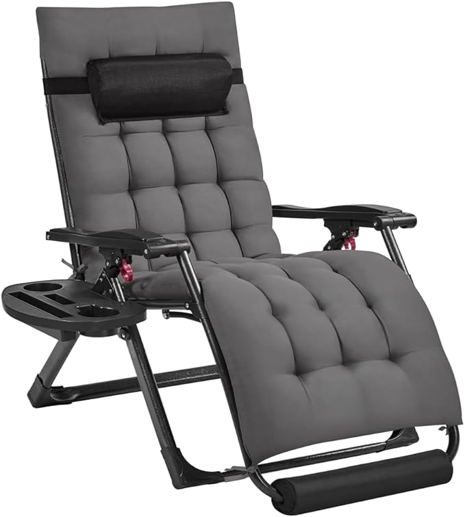 Yaheetech 29" Zero Gravity Chair Folding Reclining Lounge Recliner with Removable Pad & Headrest & Side Cup Holder Tray for Indoor and Outdoor Dark Gray/1