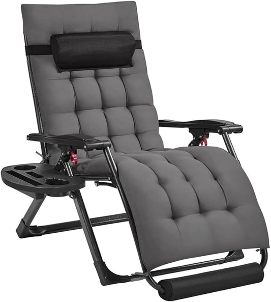 Yaheetech 29" Zero Gravity Chair Folding Reclining Lounge Recliner with Removable Pad & Headrest & Side Cup Holder Tray for Indoor and Outdoor Dark Gray/1