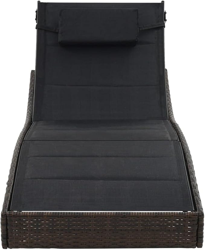 Poly Rattan Sunlounger Outdoor Chaise Lounge 27.6 x 83.9 x 36 in Brown and Black Adjustable Backrest Patio Poolside Recliner for Balcony Garden Terrace