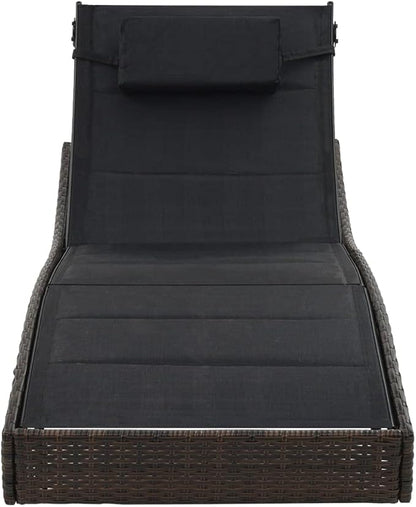 Poly Rattan Sunlounger Outdoor Chaise Lounge 27.6 x 83.9 x 36 in Brown and Black Adjustable Backrest Patio Poolside Recliner for Balcony Garden Terrace