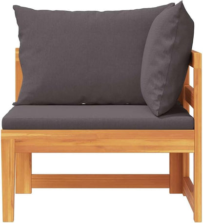 Corner Sofa Dark Grey Solid Acacia Wood Frame 100% Polyester Medium Cushions for Outdoor Patio Garden Seating Furniture