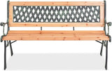 vidaXL Nostalgic Design Patio Bench with Decorative Backrest, Durable Wood and Wrought Iron Frame - Photo 6