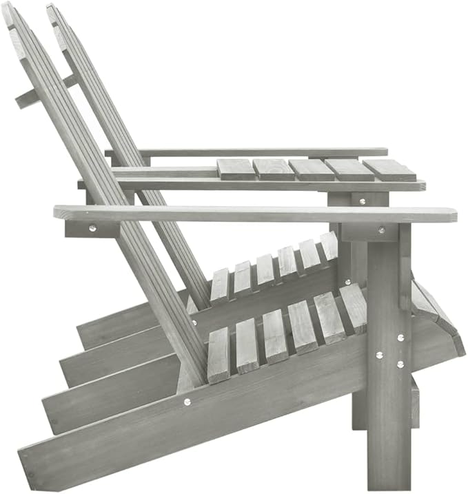 Solid Fir Wood Gray Adirondack Patio Chair with Tea Table Comfortable Outdoor Lounge Seating for Garden Backyard - Photo 4
