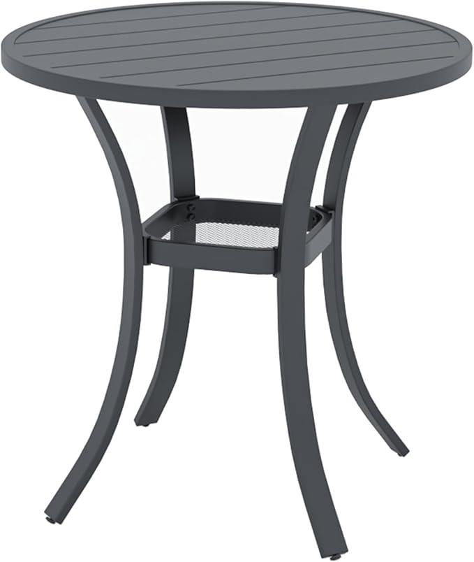 27.5 Inch Round Outdoor Metal Table for 2, Patio Bistro Table with Curved Legs, All Weather Slatted Table for Lawn, Garden, Balcony, Deck, Black