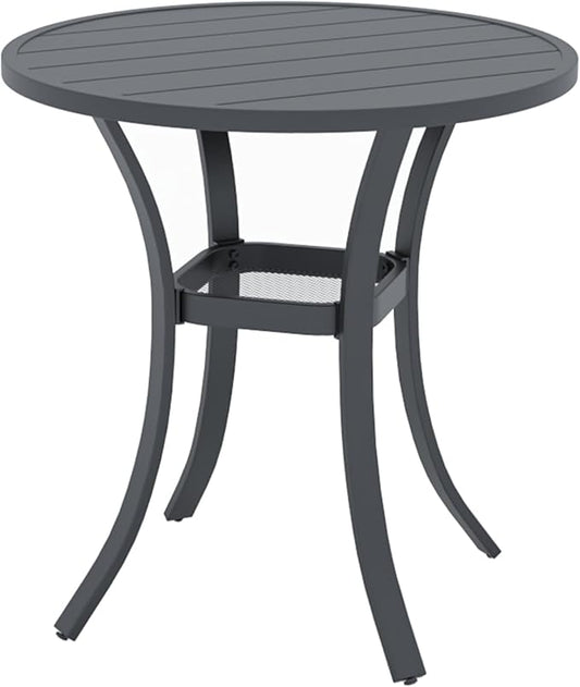 27.5 Inch Round Outdoor Metal Table for 2, Patio Bistro Table with Curved Legs, All Weather Slatted Table for Lawn, Garden, Balcony, Deck, Black