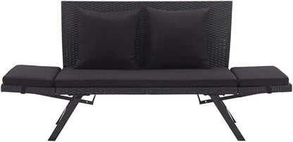 Garden Bench Deck Bench Patio Bench with Cushions 69.3" Black Poly Rattan