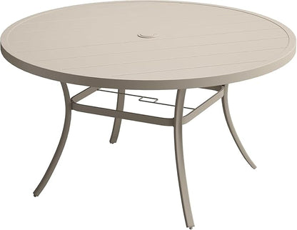 VICLLAX 50" Outdoor Round Patio Dining Table for 4-6, All Weather Metal Dining Table with Umbrella Hole for Deck Lawn Garden Backyard, Sandshell