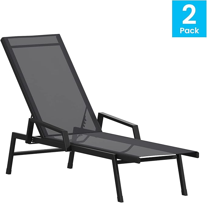 Flash Furniture Brazos Set of 2 Adjustable Chaise Lounge Chairs with Arms, All-Weather Outdoor Five-Position Recliners - Photo 4