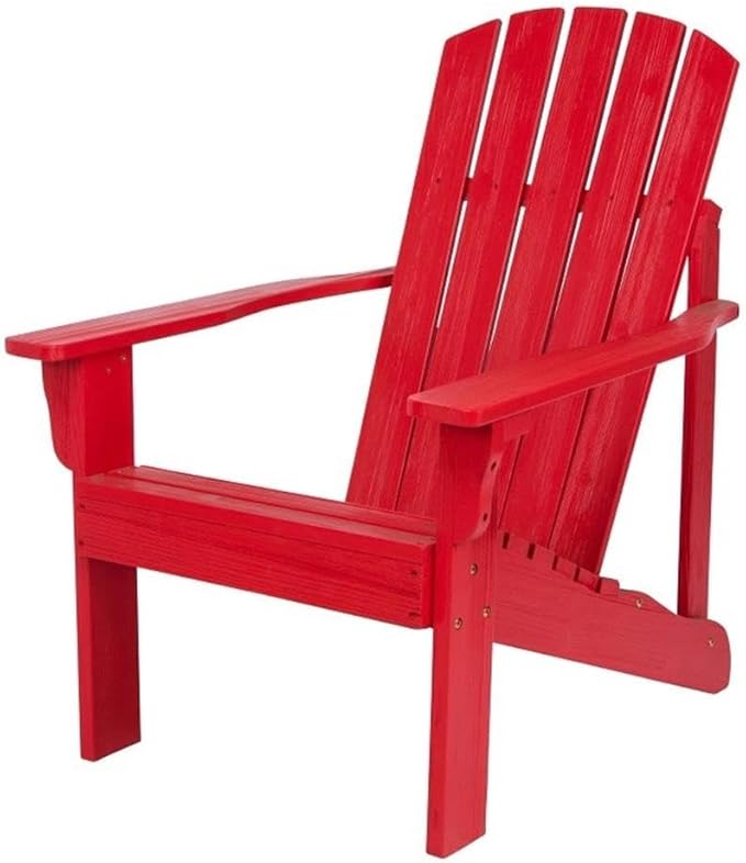 Pemberly Row Cedar Wood Adirondack Chair, Red Finish, 36.25" H x 34.25" W x 26.75" D, Ergonomic Design, Water and UV Resistant, Patio Furniture for Outdoor Relaxation