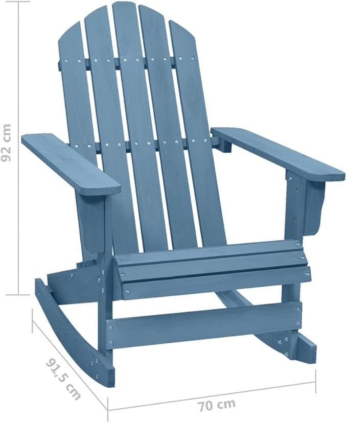 Blue Solid Fir Wood Adirondack Rocking Chair for Outdoor Patio Garden Relaxation with Ergonomic Design and Weathered Finish