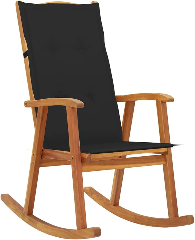 Outdoor Rocking Chair, Solid Acacia Wood Porch Rocker with Soft Weather-Resistant Cushion, Ergonomic Patio Glider Chair for Garden, Balcony, Living Room, Brown