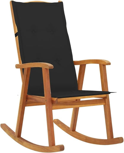 Outdoor Rocking Chair, Solid Acacia Wood Porch Rocker with Soft Weather-Resistant Cushion, Ergonomic Patio Glider Chair for Garden, Balcony, Living Room, Brown