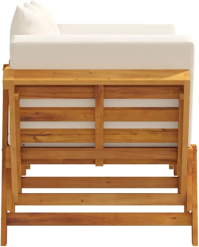 2-in-1 Adjustable Garden Bench in Cream White, Solid Acacia Wood Convertible Design with Breathable Seating and Comfortable Cushions, Durable Outdoor Furniture for Patio