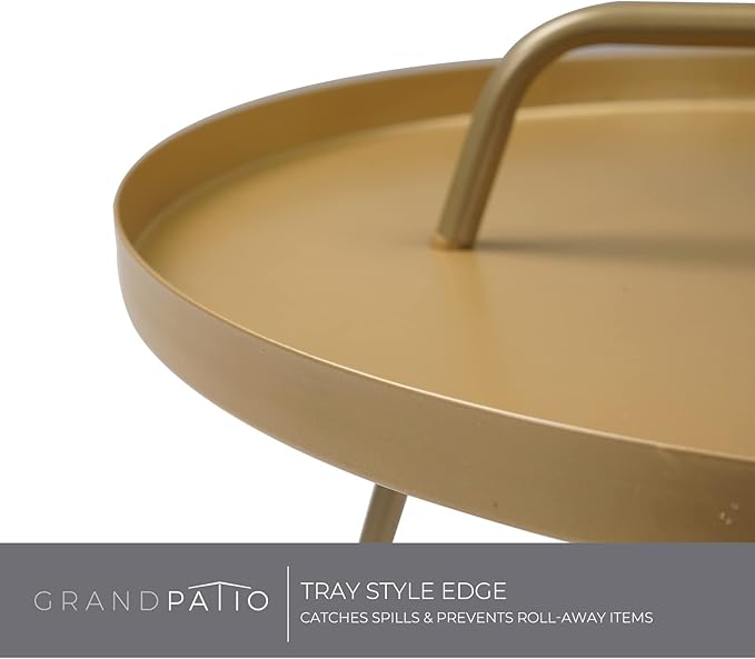 Grand patio Outdoor Side Table with Handle Portable Small End Table 17-in Round Side Coffee Table Gold