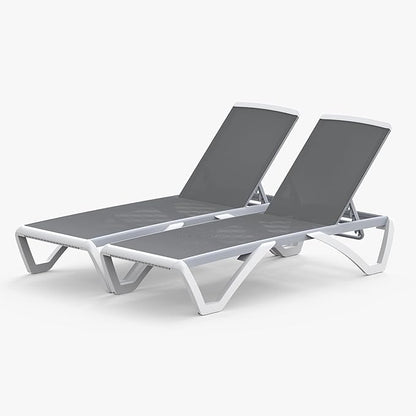 Domi Chaise Lounge Outdoor, Patio Lounge Chair with Aluminum Frame, All Weather Pool Lounge Chair for Deck Lawn Backyard, Gray, Set of 2