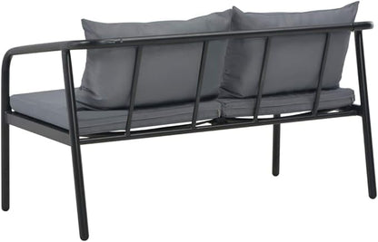 2 Seater Outdoor Garden Bench with Light Grey Cushions, Aluminum Frame Rectangular Patio Loveseat for Balcony Terrace 48.4 Inch