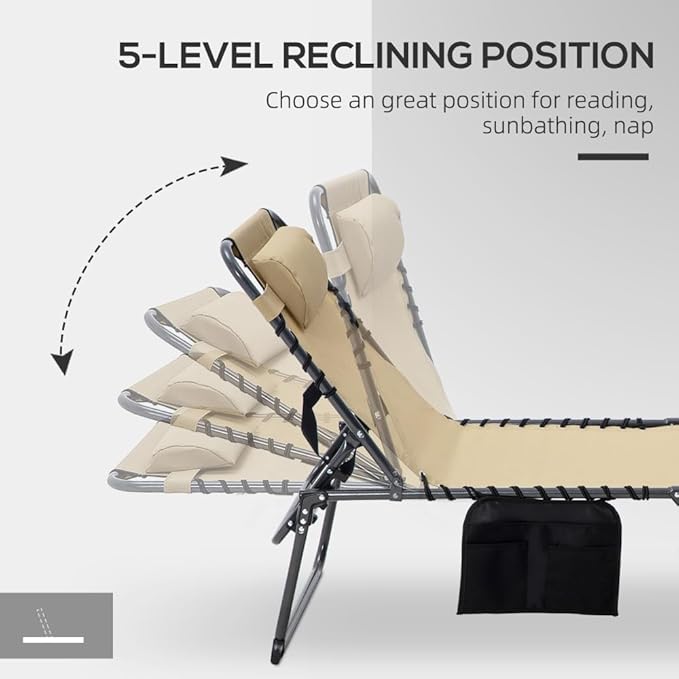 Folding Chaise Lounge with 5-Position Reclining Back for Outdoor Relaxation