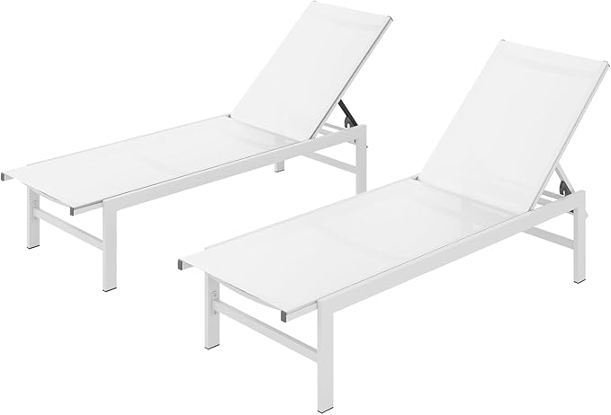Outdoor Lounge Chairs Set of 2, Aluminum Patio Chaise Lounge Chairs with 5-Position Recliner - Photo 1