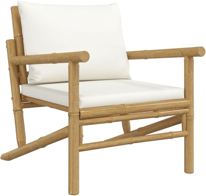 Outdoor Combination Sofa Terrace Furniture Set Garden Chair Cream Cushions Bamboo, Polyester, Foam, PP Cotton - Photo 3