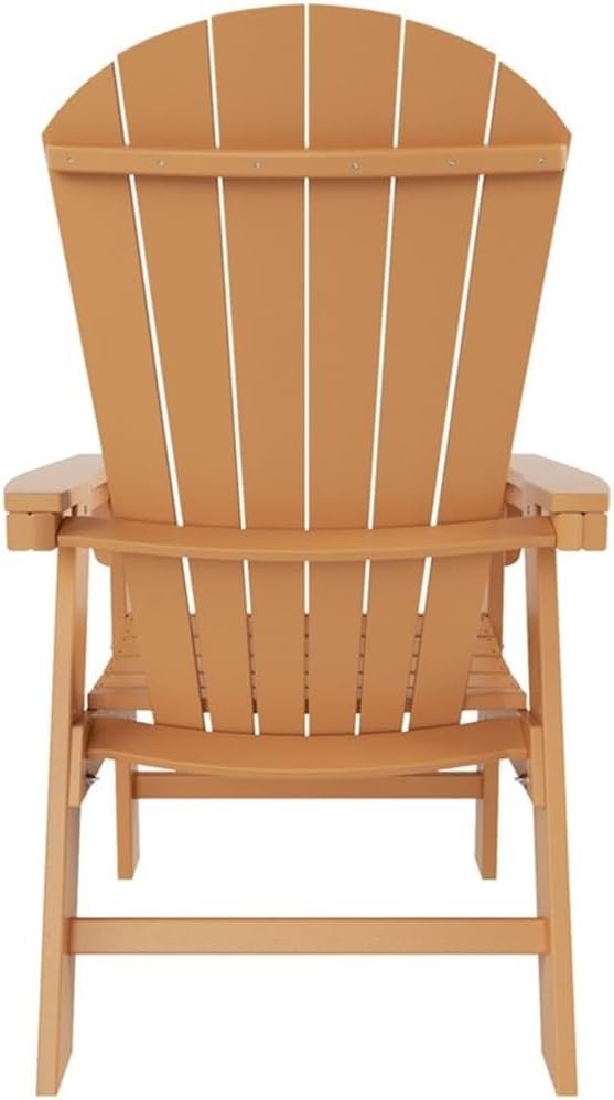 Costaelm Outdoor Adirondack Chair, HDPE Patio Balcony Pool Chair, Modern Front Porch Fire Pit Backyard Chair, Garden Resin Lounge Chair for Outside, Teak