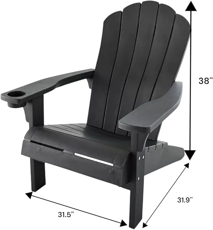 Modern Adirondack Chair with Cup Holder, Outdoor Patio Furniture (Black)