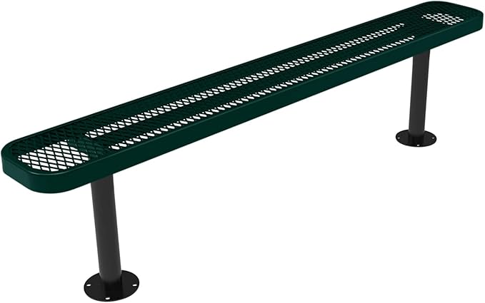 COATEDOUTDOORFURNITURE Heavy-Duty Outdoor Bench Thermoplastic Coated, Expanded Metal, Commercial-Grade Seating, Made in America (Surface Without Back, 6 Ft, Textured Dark Green)