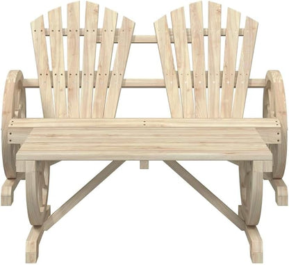 Solid Fir Wood Adirondack Chair and Table Set 4-Piece Outdoor Patio Furniture with Wagon-Wheel Armrests Weather-Resistant Durable Lounge Seating for Balcony Garden Relaxation