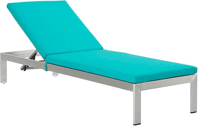 Modway EEI-4502-SLV-TRQ Shore Outdoor Patio Aluminum Chaise with Cushions, Silver Turquoise - Photo 1